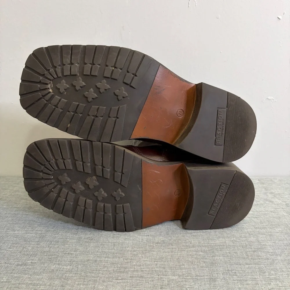 Kenneth Cole Reaction Boots Mens 7.5 Brown Leather Square Toe Buckle Y2K Chelsea